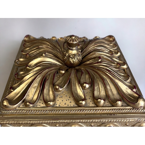 91 - A GILT RESIN DECORATIVE BOX. 
11 X 17CM