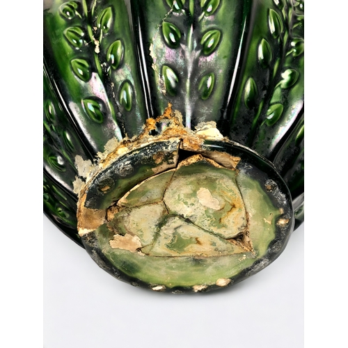 157 - A LARGE WILLIAM AULT JARDINIERE & STAND.
Green glazed majolica.