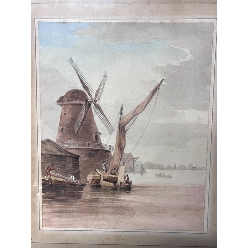 26 - UNSIGNED WATERCOLOUR PAINTING.
Late 19th / early 20th century.
Sepia painted 'Thames Windmill' scene... 