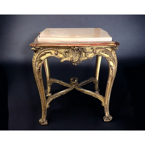 205 - A LOUIS XIV STYLE GILTWOOD COFFEE TABLE.
19th century, French.
Intricately carved Giltwood foliate d... 