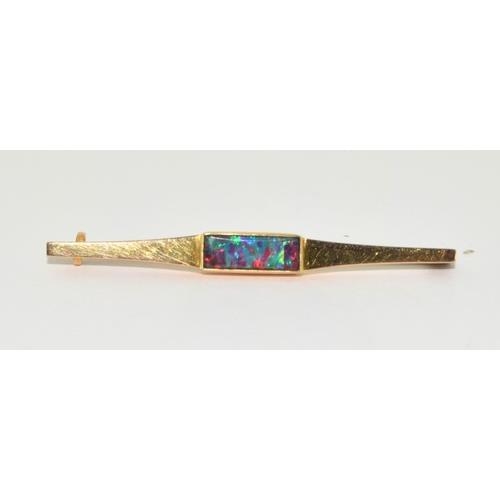 429 - 9ct Gold Rectangular Harlequin Black Opal Set Bar Brooch 4g