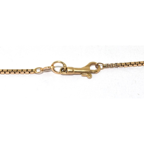 437 - 9ct gold fancy box link neck chain with a key lock clasp 46cm long 7.2g