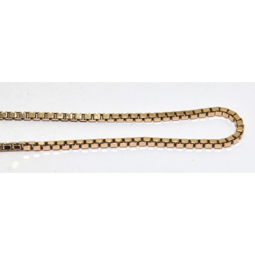 437 - 9ct gold fancy box link neck chain with a key lock clasp 46cm long 7.2g