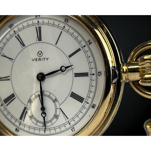 389 - A Vintage 1960’s “Verity” Swiss 17 Jewels Gold Plated Half Hunter pocket watch,  with Gold plated do... 