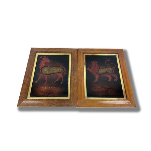 65 - Zodiac Painted Glass Framed Pictures