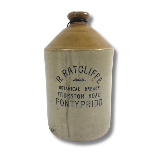 162 - Stoneware Jar 'R. Ratcliffe' Brewer Pontypridd with Leadwork Handle