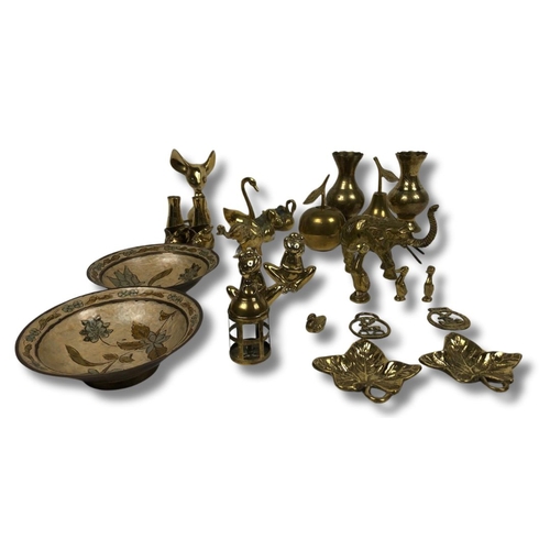 182 - Collection of Brass Ornaments, Vases & Plates. Includes Small Brass Chinese Vases.