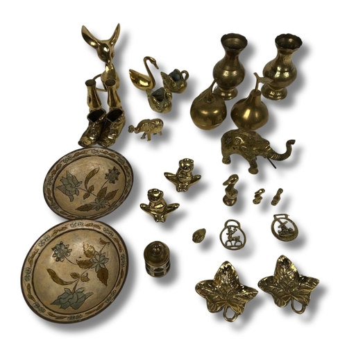 182 - Collection of Brass Ornaments, Vases & Plates. Includes Small Brass Chinese Vases.