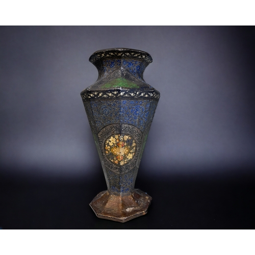 180 - A 19th CENTURY KASHMIRI VASE.
Elaborately hand painted foliate design on Papier-mache over copper.
L... 