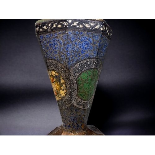 180 - A 19th CENTURY KASHMIRI VASE.
Elaborately hand painted foliate design on Papier-mache over copper.
L... 