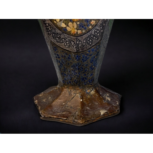 180 - A 19th CENTURY KASHMIRI VASE.
Elaborately hand painted foliate design on Papier-mache over copper.
L... 