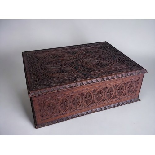 344 - An Aesthetic type carved wooden box.
23 x 17 x 8.5cm