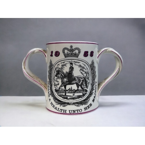 347 - A Royal Doulton 1953 Loving Cup.
Queen Elizabeth II Coronation, designed by Milner Gray.
14.5 x 23 c... 