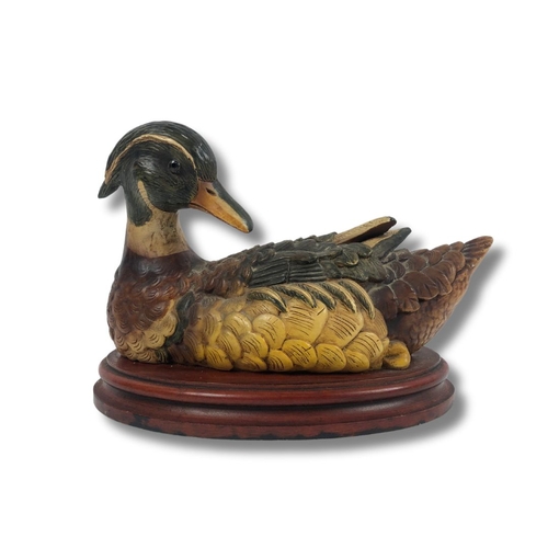 217 - Resin Duck on Raised Wooden Plinth