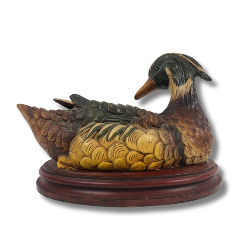 217 - Resin Duck on Raised Wooden Plinth