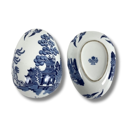 219 - Coalport blue willow china Trinket Box. Egg Shaped.