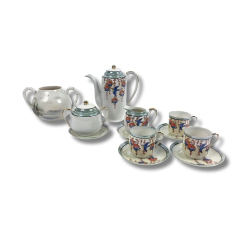 224 - Hand Painted Klimax Teacups, Teapot and Jars