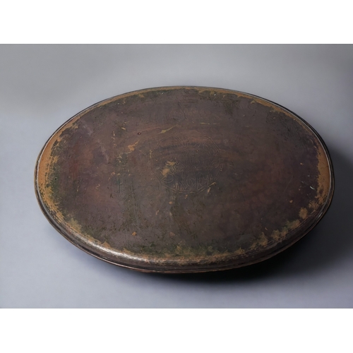 223 - HUGH WALLIS, (1871-19430) ARTS & CRAFTS COPPER TRAY.
Oval shape with rope design border. The central... 