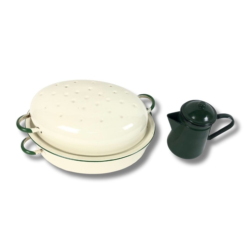 284 - Vintage Enamel Roasting Dish & Coffee Pot