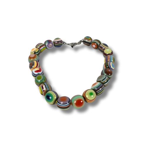 293 - Carlos Sobral Jackie Brazil Designer Multi Colored Laminated Resin Bead ''Eye Ball'' Necklace.