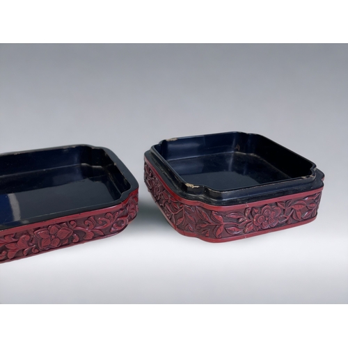 24 - A DEEPLY CARVED CHINESE CINNABAR BOX.
18th/19th Century.
Carved, unusual with an Immortal of Dragon ... 