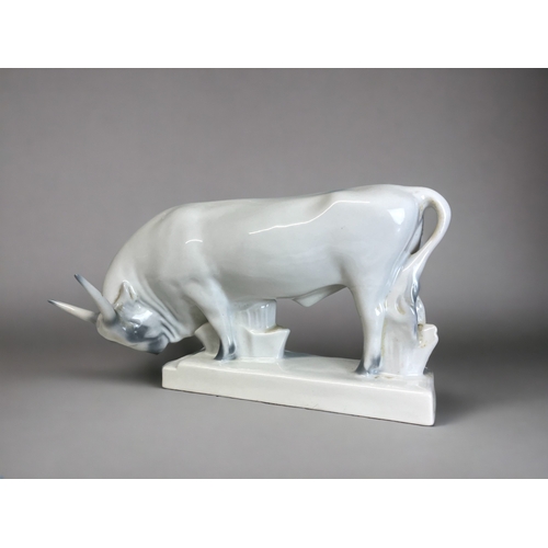 343 - ZSOLNAY PECS PORCELAIN BULL.
Designed by Andras Sinko.
Marked to base,