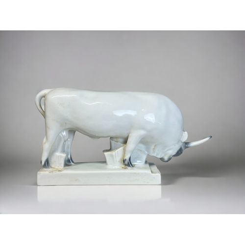 343 - ZSOLNAY PECS PORCELAIN BULL.
Designed by Andras Sinko.
Marked to base,