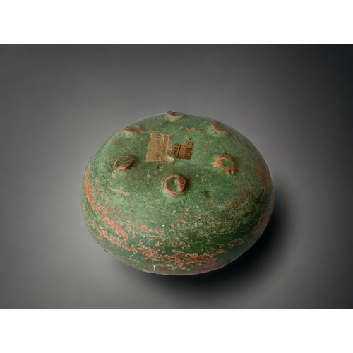 14 - A CHINESE 'HAN DYNASTY' POTTERY CENSER BOWL. GREEN PAINTED. 6 X 15CM