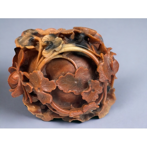 87 - A FINELY CARVED CHINESE SOAPSTONE BRUSH WASHER.
Qing dynasty.
Intricately carved 'Lotus' design.