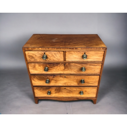 229 - A 19th CENTURY MAHOGANY CHEST OF DRAWERS. George III. Three long, two small drawers. On French brack... 