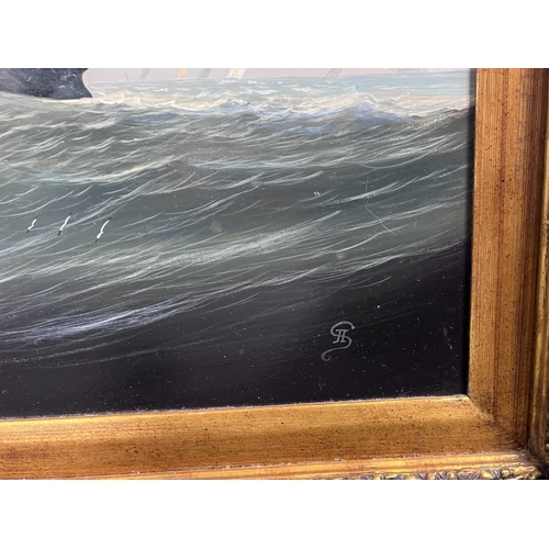 238 - A large 'Cutty Sark' oil on board painting.
Depicting the clipper in rough seas with the Isle of Wig... 