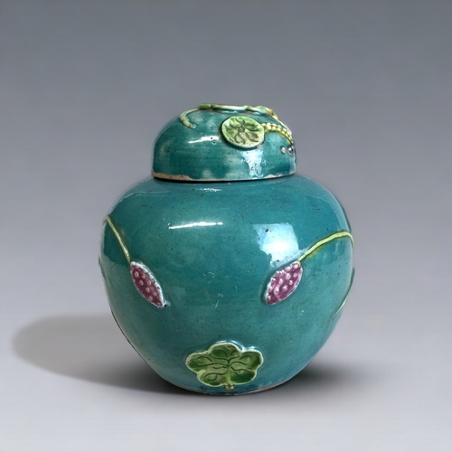 101 - A Chinese Enamel Painted Relief Decorated Ginger Jar. Late Qing dynasty. 
