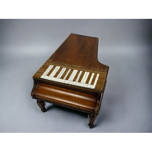 263 - A 19th Century French 'Grand Piano' sewing box.
Modelled as a Grand piano, with bone keys. Lift lid ... 