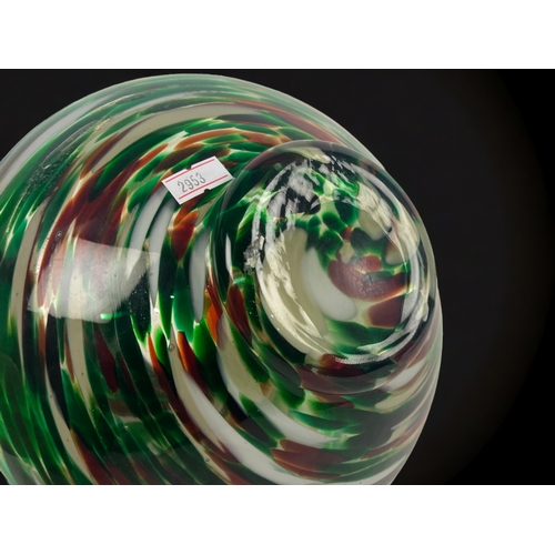 378 - A large Art glass hand blown vase.
Multicoloured swirl pattern.
21 x 23cm