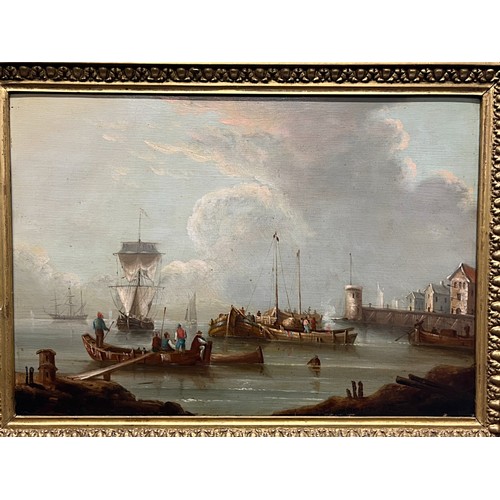 244 - A 19th Century Dutch oil on Board - Harbour Scene, in a highly ornate gilt foliate decorated frame.
... 