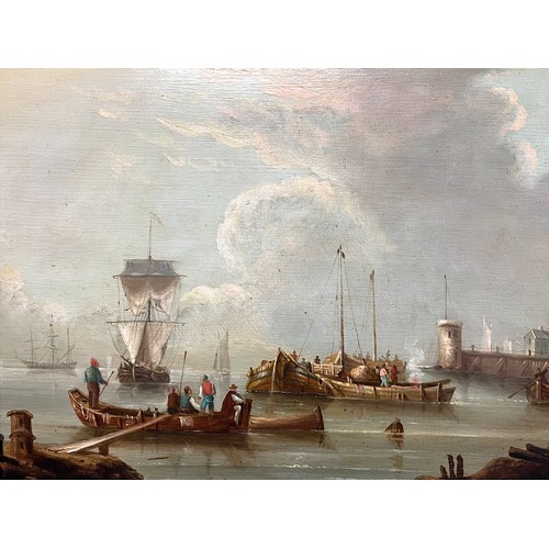 244 - A 19th Century Dutch oil on Board - Harbour Scene, in a highly ornate gilt foliate decorated frame.
... 