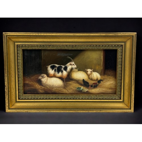 273 - Albert Jackson, British (1873-1952) Pair of oil on Boards. Barnyard scenes with Sheep and Chickens b... 