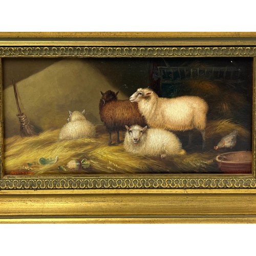 273 - Albert Jackson, British (1873-1952) Pair of oil on Boards. Barnyard scenes with Sheep and Chickens b... 