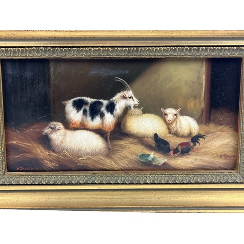 273 - Albert Jackson, British (1873-1952) Pair of oil on Boards. Barnyard scenes with Sheep and Chickens b... 