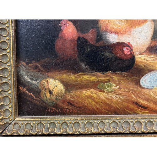 274 - Albert Jackson, British (1873-1952) Pair of oil on Boards. Barn scenes with Rooster & Chickens both ... 