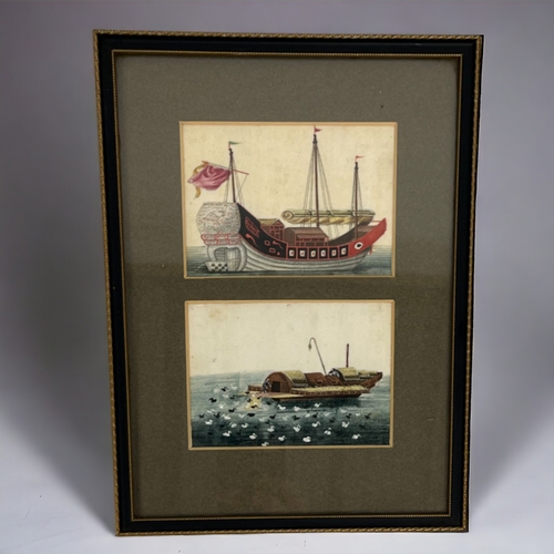 111 - Four Chinese Pith paper painting.
Qing dynasty.
In two frames.
27 x 20cm (incl frame)