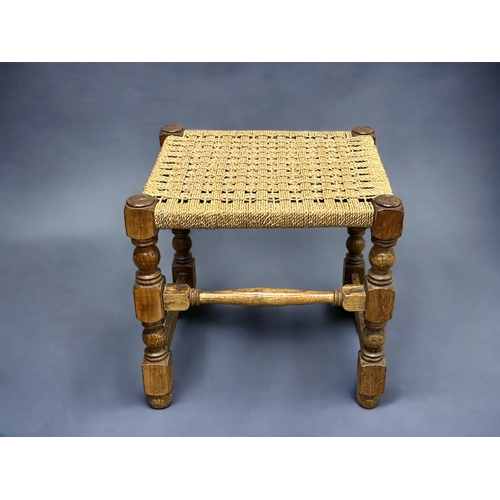 249 - Two Victorian Gout stools, together with a Oak & rush seated stool.