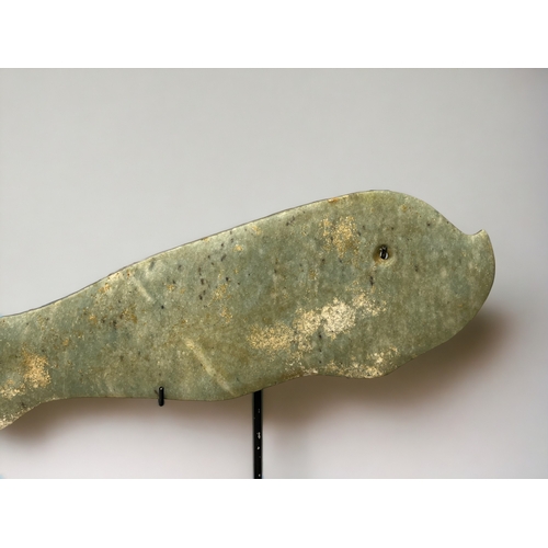 132 - A Chinese hardstone Fish sculpture.
Mounted on metal stand.
Fish Length - 40cm