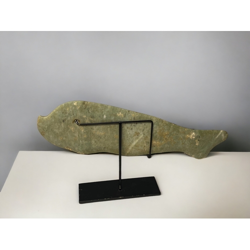 132 - A Chinese hardstone Fish sculpture.
Mounted on metal stand.
Fish Length - 40cm