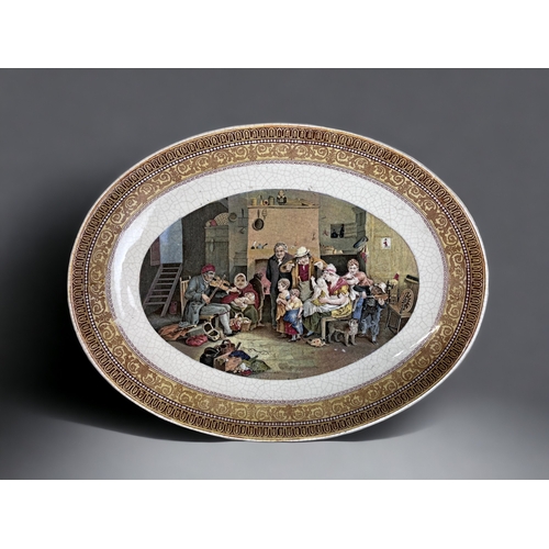 415 - Three 19th century F&R Pratt serving dishes.
'The blind fiddler' pattern, by David Wilkie.
With scar... 