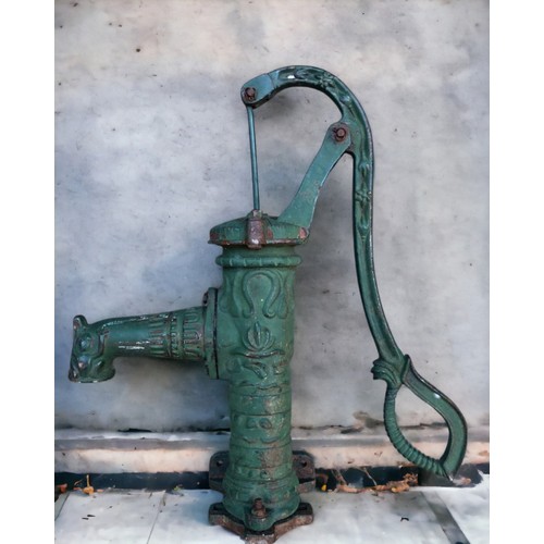 269 - A vintage French green Cast Iron Water Pump. Height -59.5cm