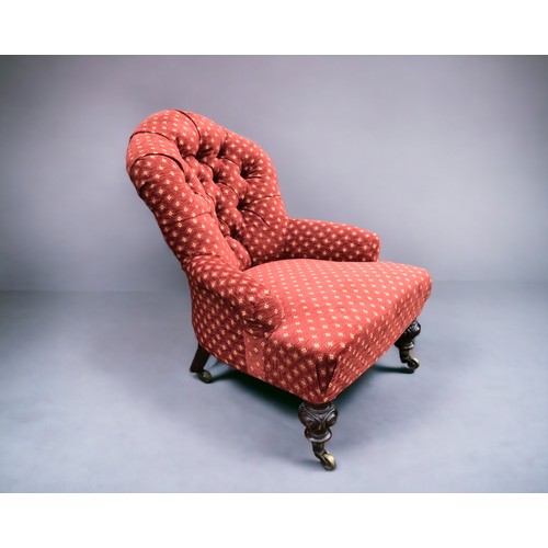 252 - A Victorian button back Nursing Chair.
Turned front legs - Later Upholstered.
Height 86cm
Width 65cm