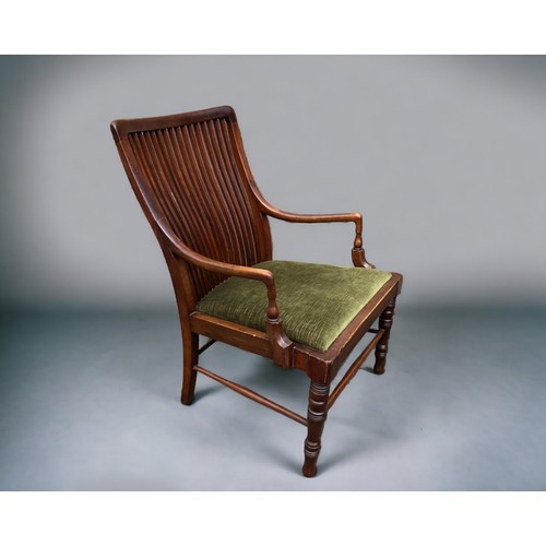 254 - Two late 19th/Early 20th Century Low Chairs.
One with inlay and upholstered, the other with curved v... 