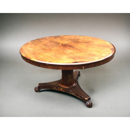 255 - Rosewood veneered William IV Tilt top Breakfast table.
Tapered Column support onto a Tri-form base w... 