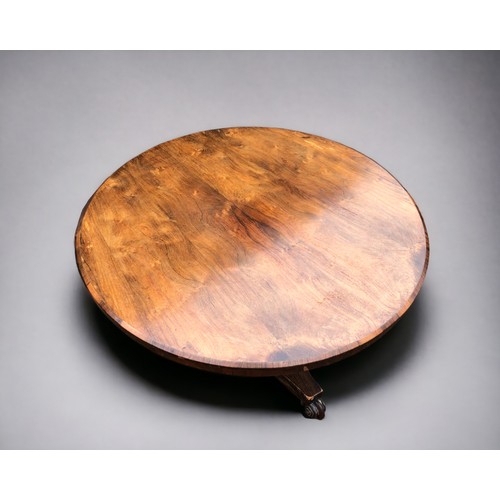 255 - Rosewood veneered William IV Tilt top Breakfast table.
Tapered Column support onto a Tri-form base w... 